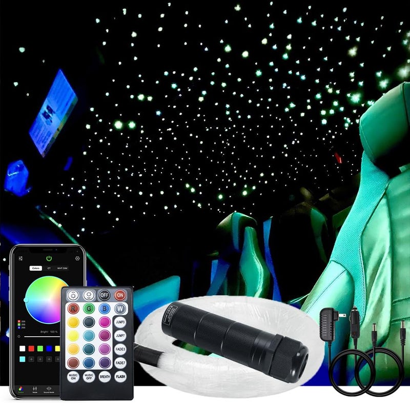 AKEPO 6W Fiber Optic Starlight Headliner Lights, 430pcs(0.75+1+1.5mm) 9.8ft/3m Mixed Optical Fiber +Sound Activated+28key RF Remote/APP Control Car Home Star Ceiling Light Kit - Image 1